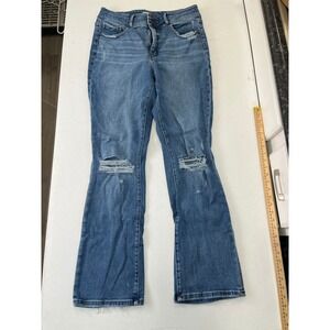 BKE Denim Billie High Rise Flare Bootcut Jeans Distressed Blue Wash Size 34x33